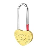 Gradleen Brass Single Heart Lock 3.5' 50mm Love Padlock,Engraved Love-You-Forever Metal Padlock for Lovelock Bridge,Wedding & Anniversary(Keyless)