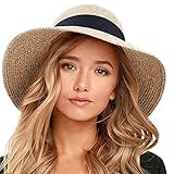 FURTALK Womens Beach Sun Straw Hat UV UPF 80+ Travel Foldable Brim Summer UV Hat Mixed Beige