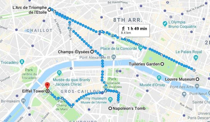 Map of Day 2 Paris Itinerary