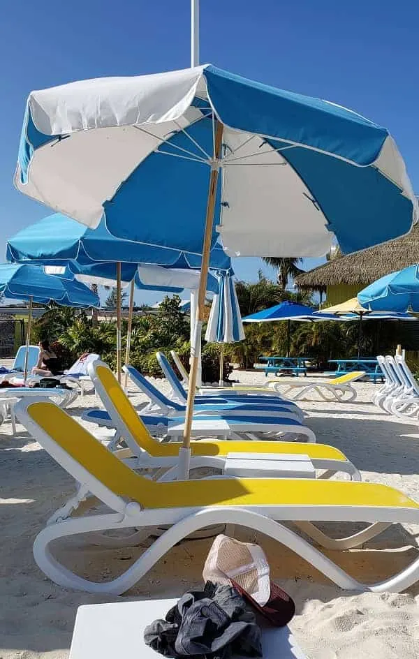 Beach Chairs with Umbrella at Coco Cay